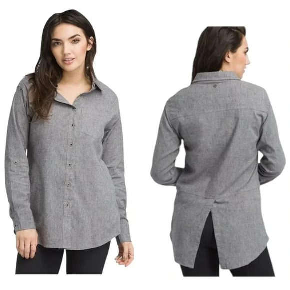 PRANA | Women’s Grey Aster Button Down Open Vent Tunic Shirt Size M - Picture 5 of 15